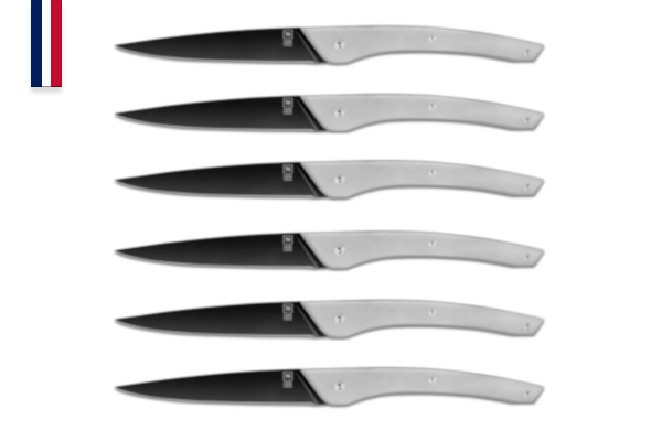 Set de 6 couteaux Auguste lame noire 10,5 cm manche Gris - Made In France