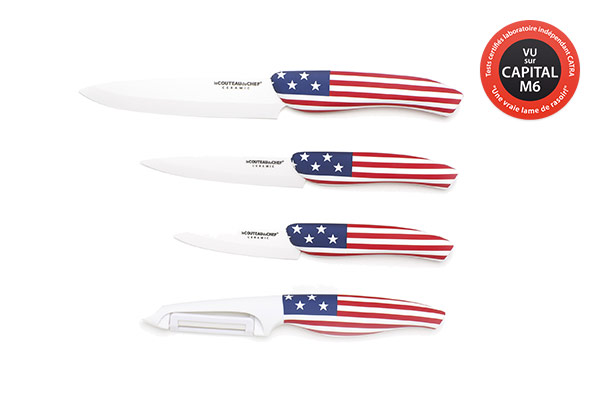 Set de 4 couteaux de cuisine Flag/Pays – Lame en céramique
