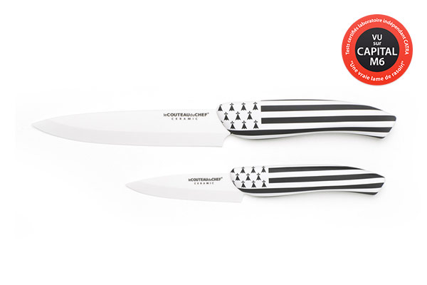 Set de 2 couteaux de cuisine Flag/Pays - Céramique blanche