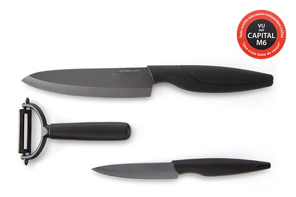 Set de 3 couteaux de cuisine - Lames en céramique noire